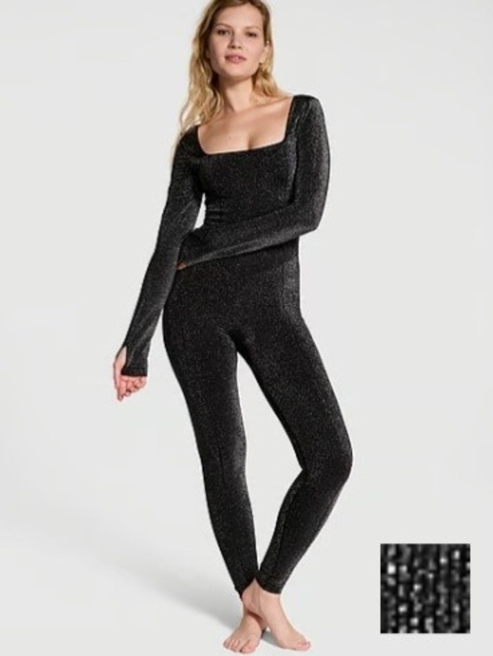 Victoria's Secret Black Sparkle Long-Sleeve Square Neck Onesie